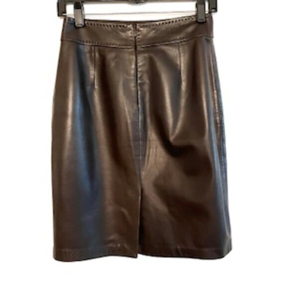 Elie Tahari 100% leather skirt brown color very soft leather, Size 2 - Picture 2 of 7